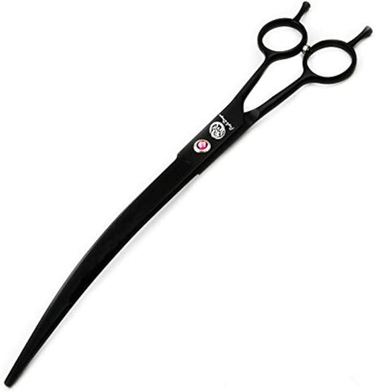 9.0 Inch Twin Tails Downward Curved Blade Pet Grooming Scissors Dog Hair Cutting Shears with Bag for Professional Left Handed or Right Hand Pet Grooomer (Black Downward Curved)